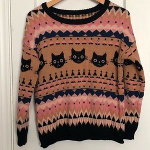 Ugly Sweater Black Cat Print